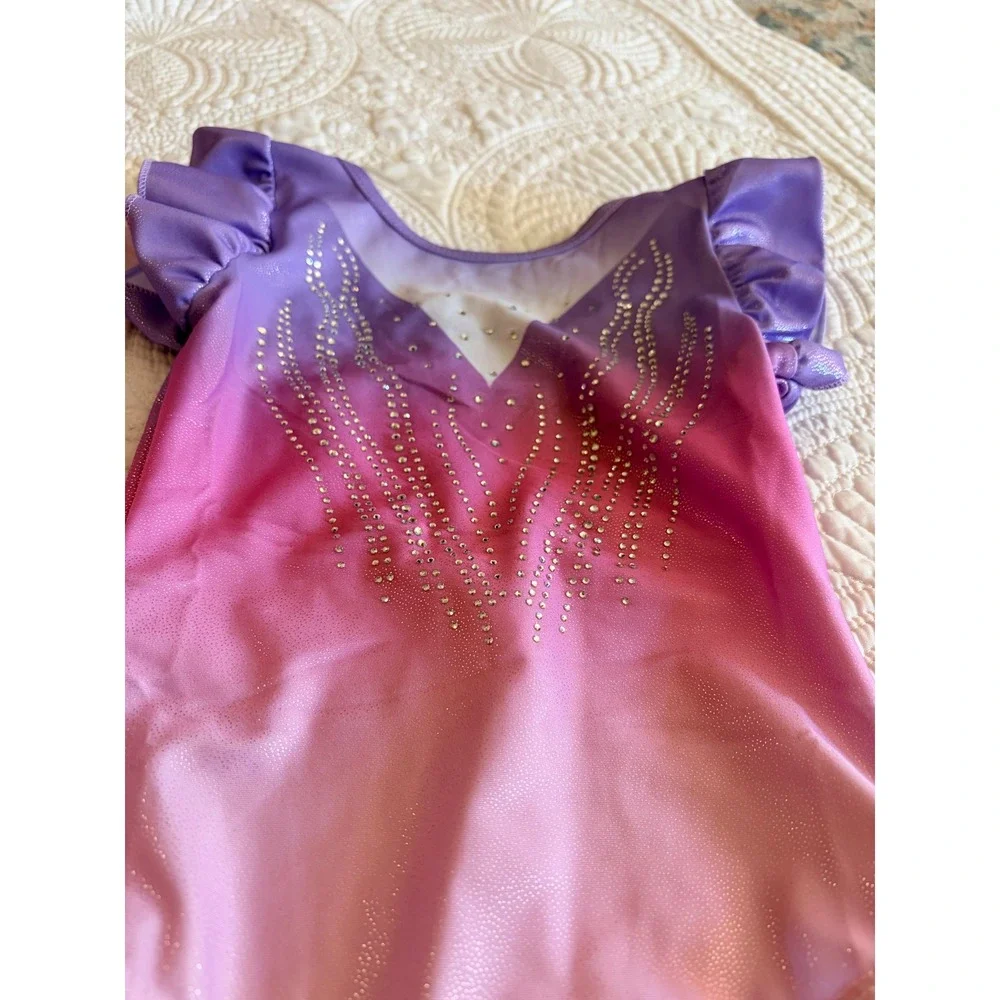 Set of 2 Little Girls Gymnastics Leotards Pink and Purple Ombre Peach Shimmer